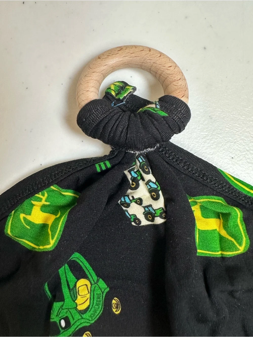 NWT BAMBOO Baby Lovie With Wood Teething Ring John Deer Design